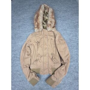 Abercrombie & Fitch Bella Swan Jacket Women's Medium Brown Fur Hood Cropped